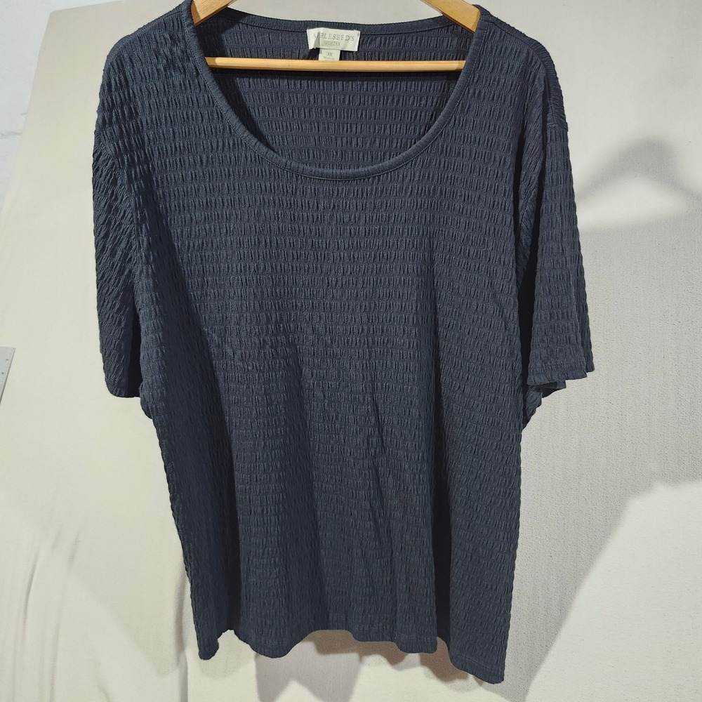 Appleseeds Women Black Crinkle Seersucker Texture Scoop Neck Short Sleeve Top 3X